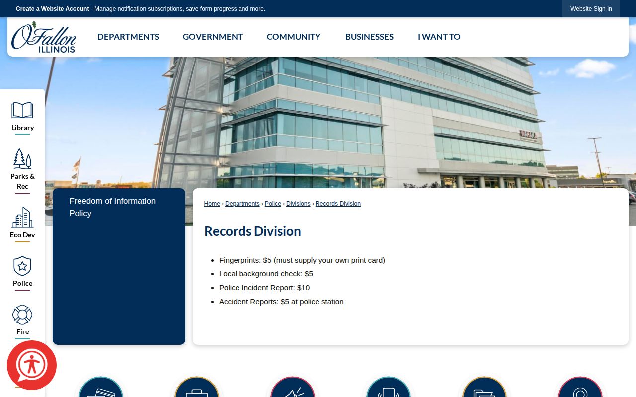 O'Fallon Police Records Division report fee and request information
